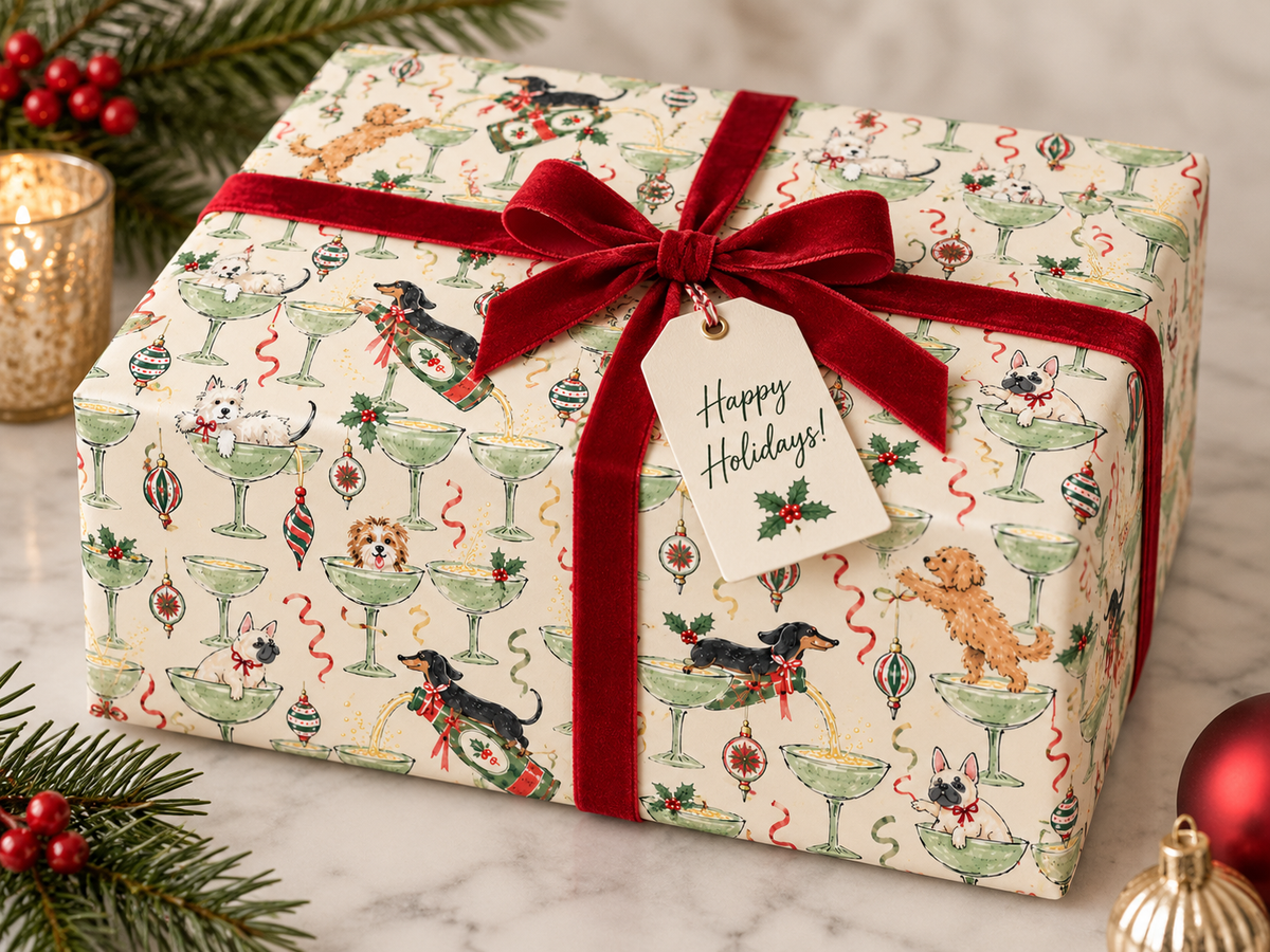 Pop the bubbly, and bring the dogs Christmas Gift Wrap 🥂🐾