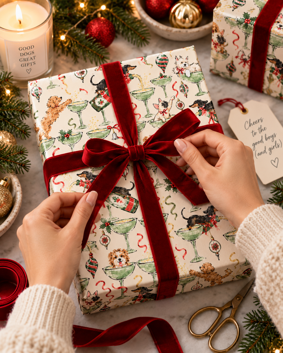 Pop the bubbly, and bring the dogs Christmas Gift Wrap 🥂🐾