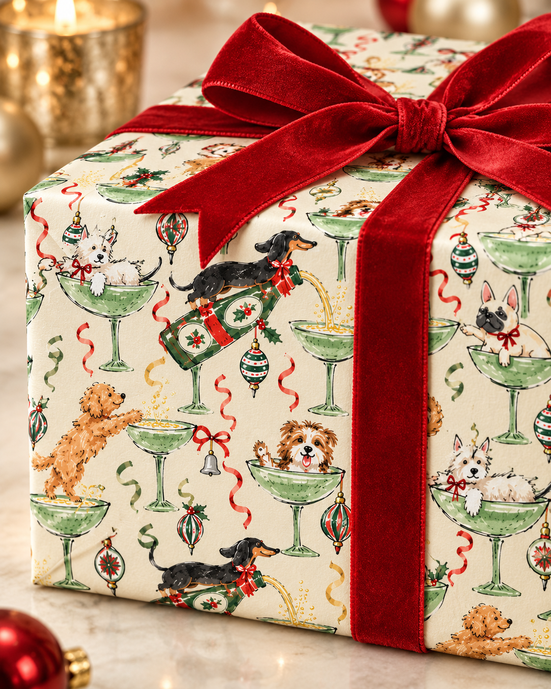 Pop the bubbly, and bring the dogs Christmas Gift Wrap 🥂🐾