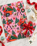 Retro Christmas Wrapping Paper – Vintage Holiday Girl, Christmas Trees & Dog Gift Wrap