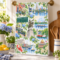 Boston Watercolor Tea Towel, Fenway, Beacon Hill & Charles River Kitchen Towel