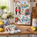 London Watercolor Tea Towel, Big Ben, Tower Bridge, King’s Guard & Corgi British Kitchen Towel