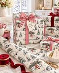 Vintage Christmas Wrapping Paper, Retro VW Beetle, Snowy Trees & Holiday Gift Wrap