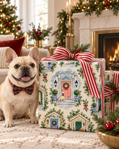 Christmas Dog Wrapping Paper, Vintage Holiday Door Gift Wrap, Mid Century Christmas Wrap, Dog Lover Holiday Paper