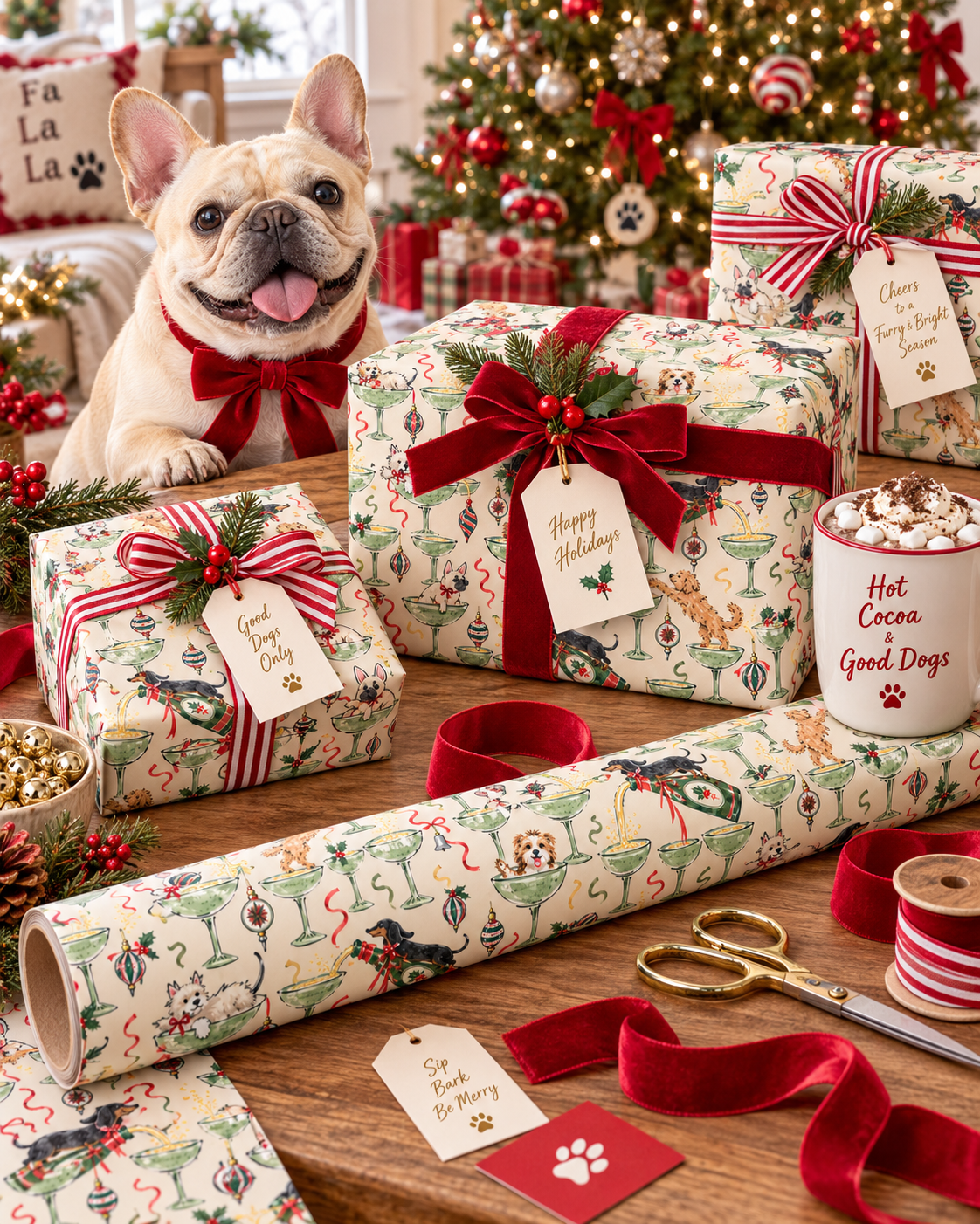 Pop the bubbly, and bring the dogs Christmas Gift Wrap 🥂🐾